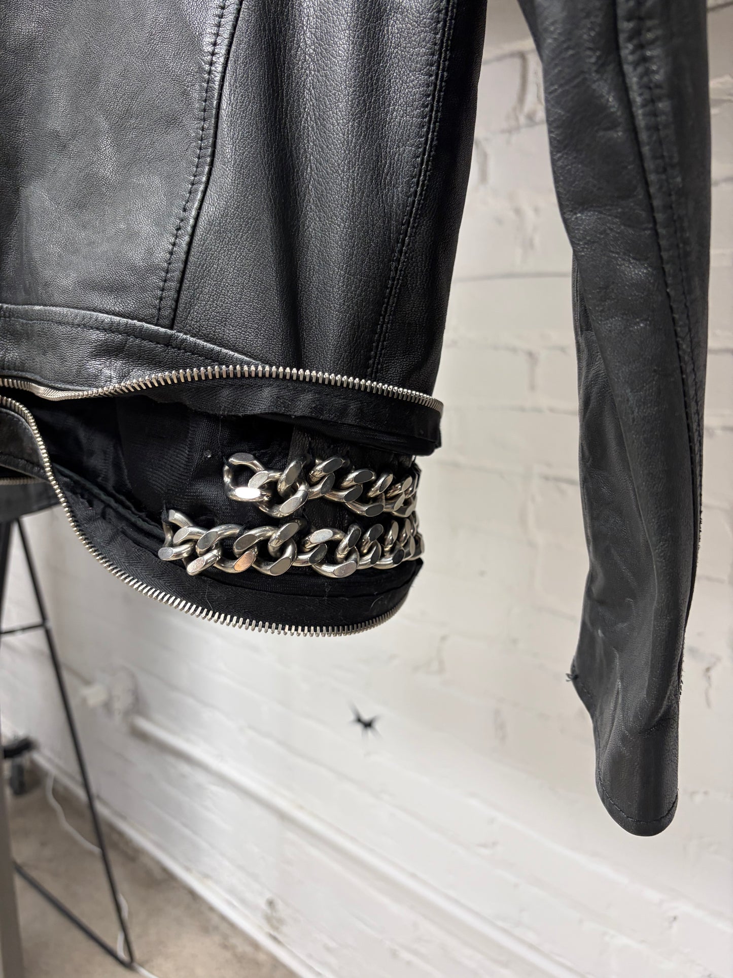 SS2011 Balmain by Christophe Decarnin Studded Goat Leather Biker Jacket with Chain Detailing