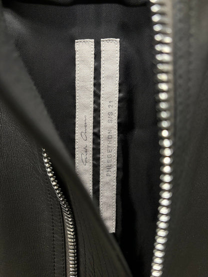 SS2021 Rick Owens ‘Phlegethon’ Intarsia Black Lambskin Leather Jacket