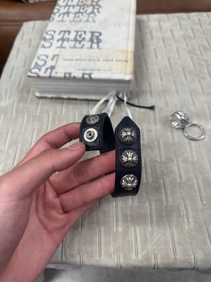 Chrome Hearts Cross Ball Button Snap Leather Bracelet