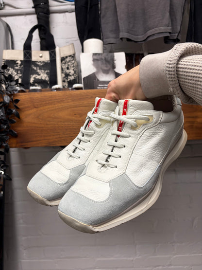 Prada ‘Americas Cup’ Geometric Sole White Low Top Sneakers
