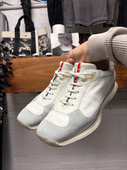 Prada ‘Americas Cup’ Geometric Sole White Low Top Sneakers