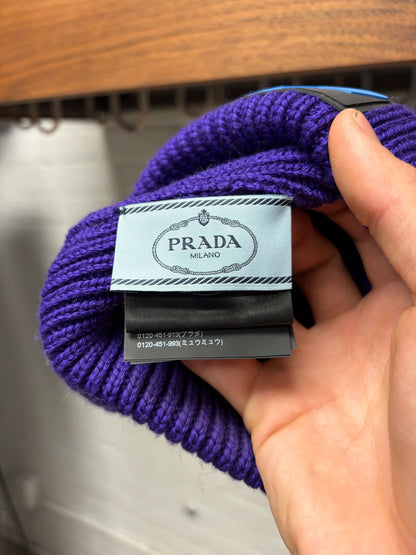 AW2018 Prada Ribbed Purple Wool Logo Beanie
