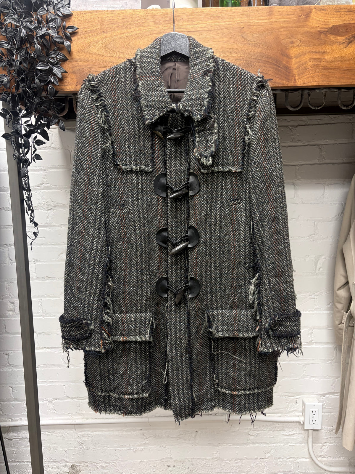 AW2016 Undercover ‘Instant Calm’ Herringbone Black Toggle Closure Wool Trench Coat