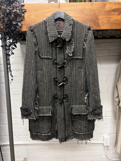 AW2016 Undercover ‘Instant Calm’ Herringbone Black Toggle Closure Wool Trench Coat