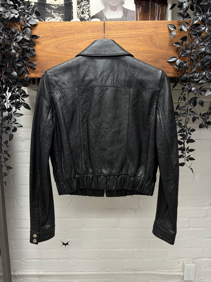 2016 Saint Laurent by Hedi Slimane Black Calfskin Leather Cropped Cargo Jacket