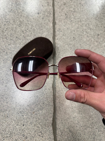 Tom Ford ‘Claudia-02’ Bordeaux Red Tinted Sunglasses