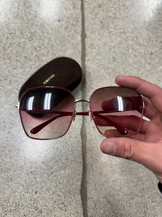 Tom Ford ‘Claudia-02’ Bordeaux Red Tinted Sunglasses