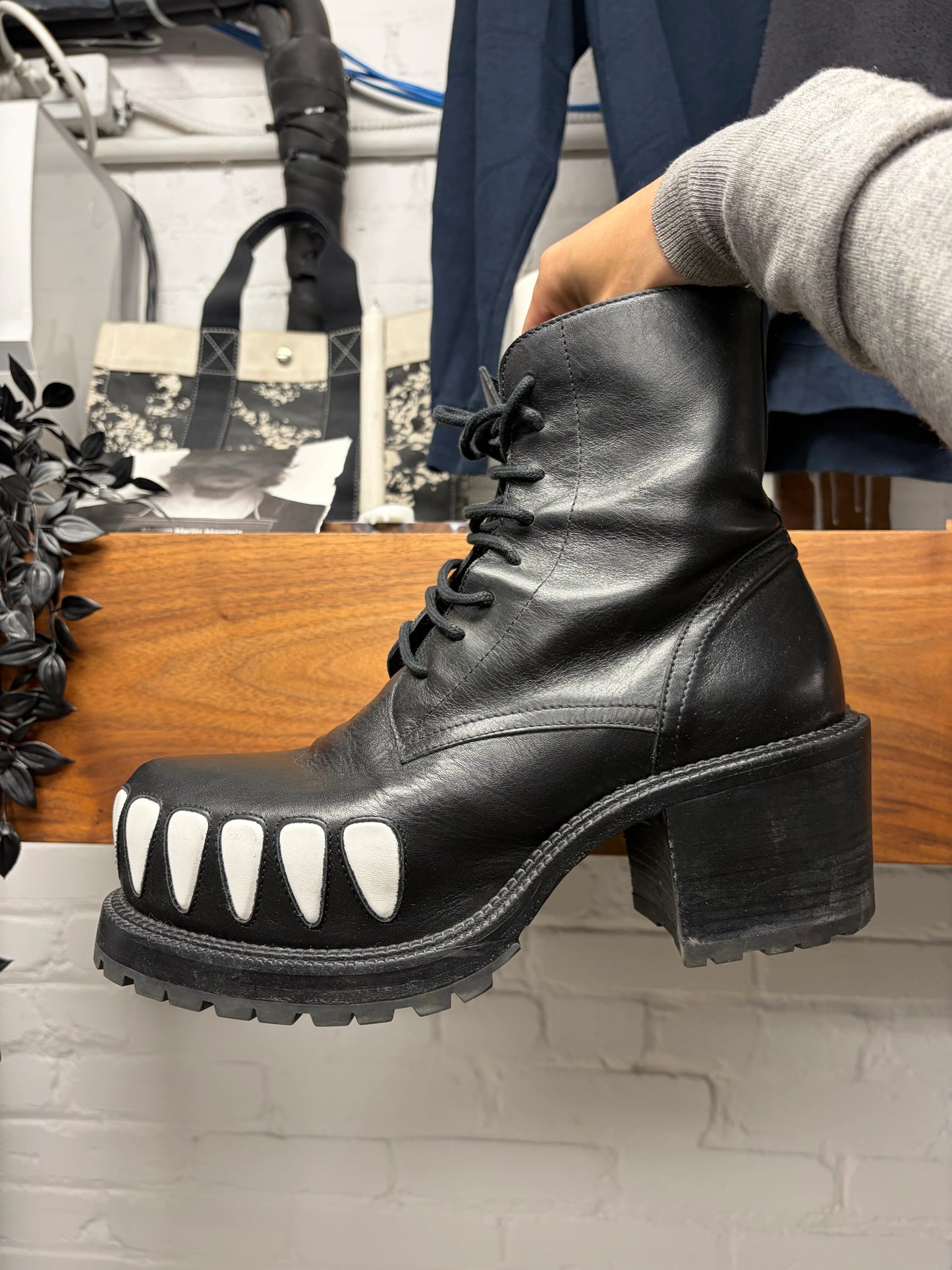 AW2022 Walter Van Beirendonck ‘Hyper Glam’ Teeth Platform Black Leather Boots