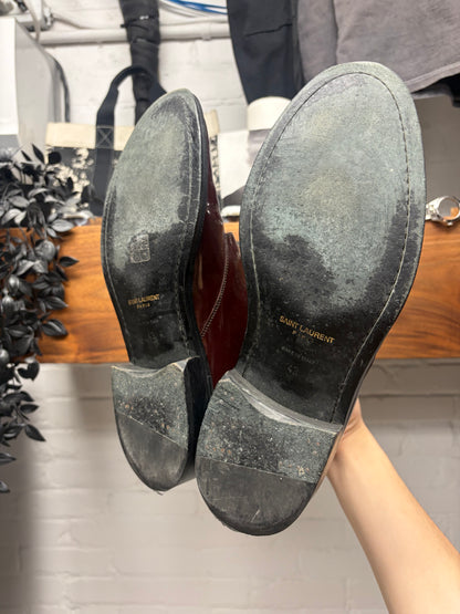 Saint Laurent Burgundy Patent Leather Ankle Boots