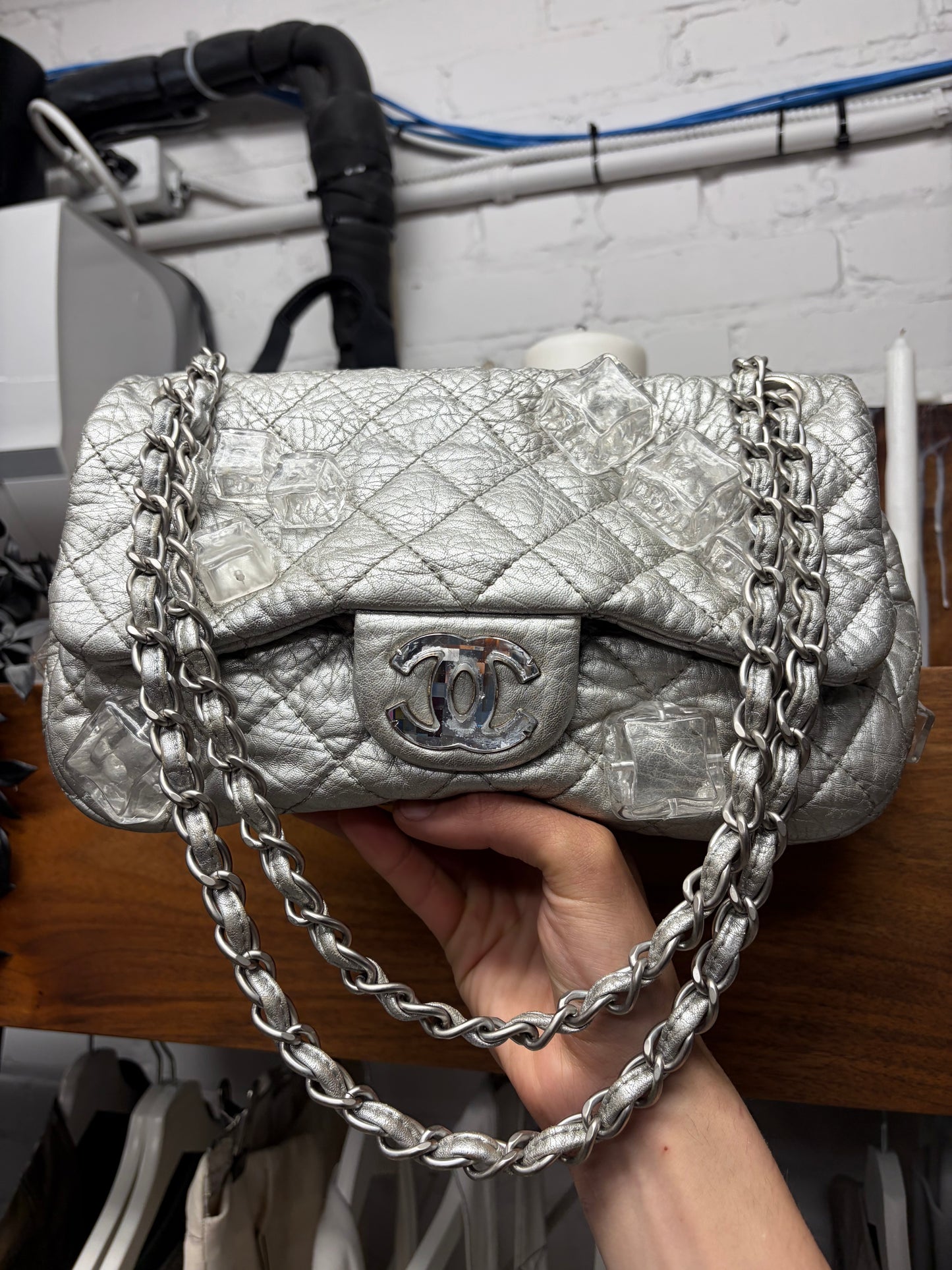 2011 Chanel ‘Ice Cube’ Silver Medium Top Flap Leather Bag