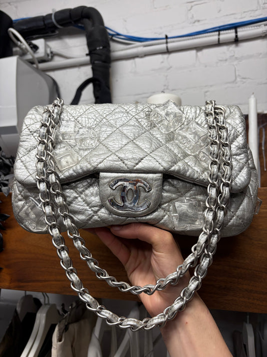 2011 Chanel ‘Ice Cube’ Silver Medium Top Flap Leather Bag