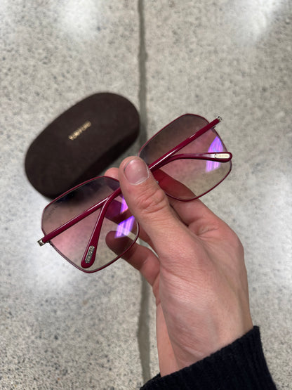 Tom Ford ‘Claudia-02’ Bordeaux Red Tinted Sunglasses