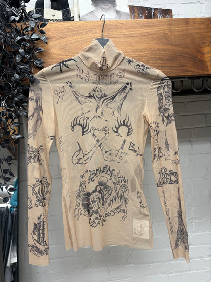 SS2024 Balenciaga ‘Tattoo’ Skin Tone Sheer Mesh Long Sleeve Shirt