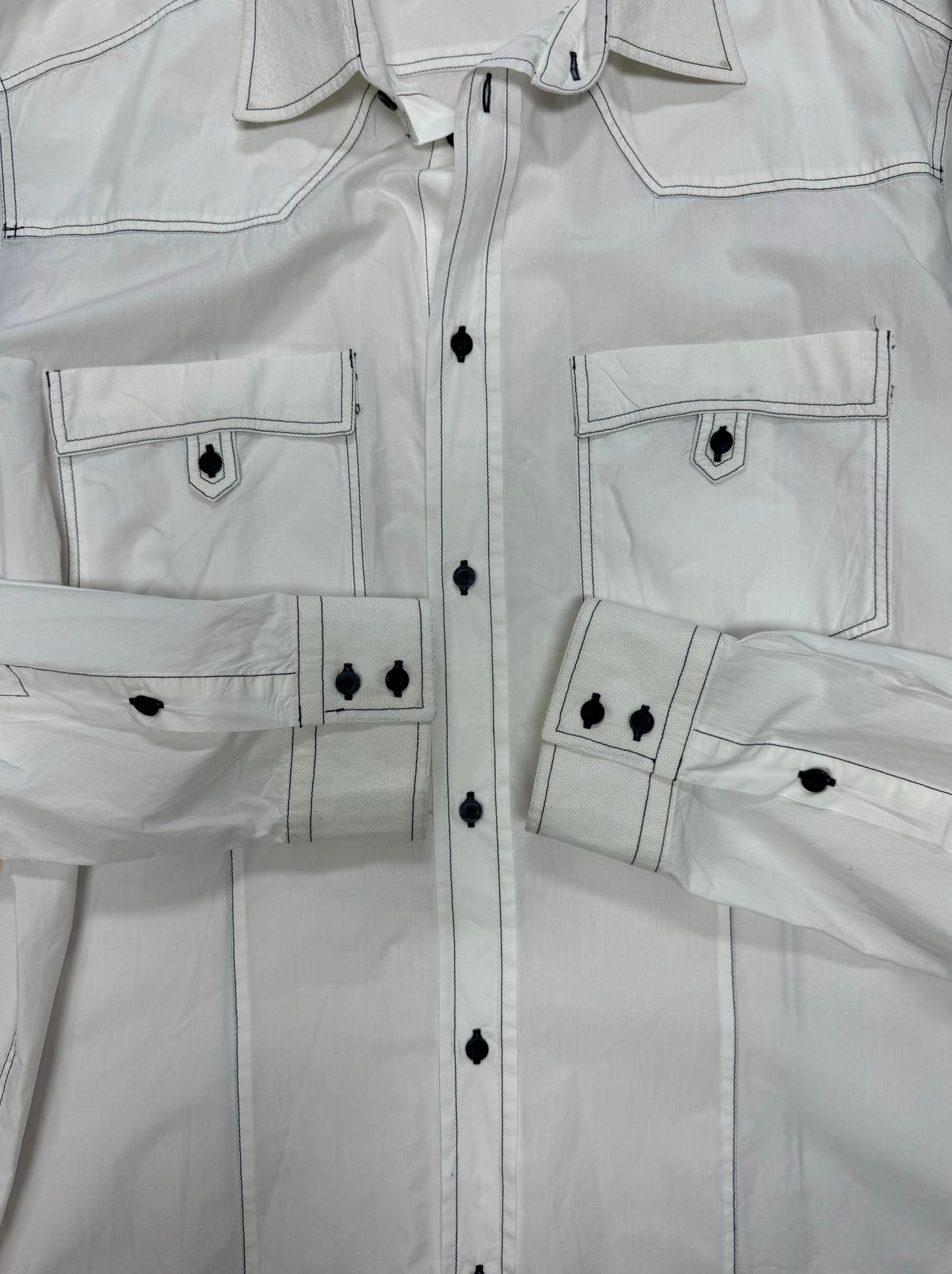 Roberto Cavalli Contrast Stitch White Button Down Shirt