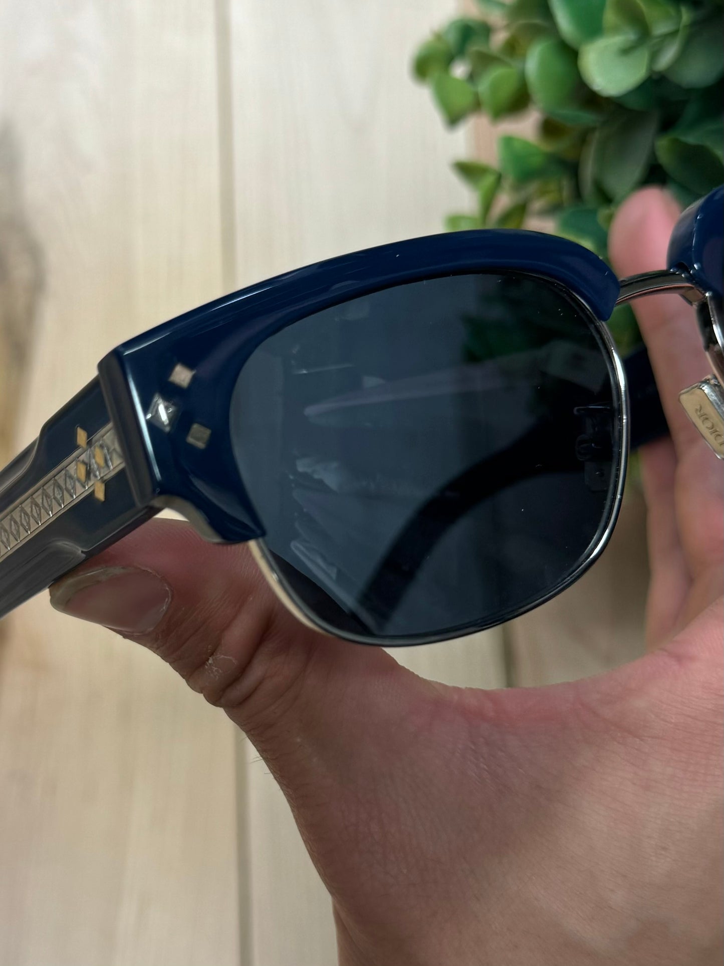 Dior ‘CD Diamond’ Blue/Silver Clubmaster Half-Rim Sunglasses