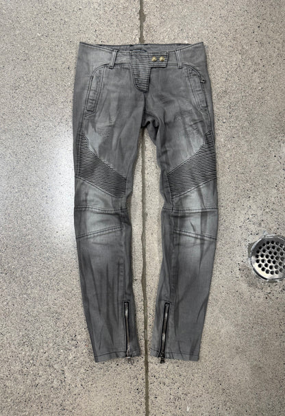 Balmain Grey Skinny Cut Biker Denim