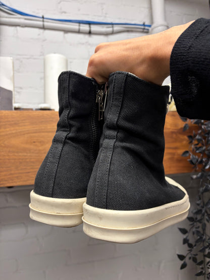 Rick Owens Black/Milk Canvas ‘Ramones’ High Top Sneakers