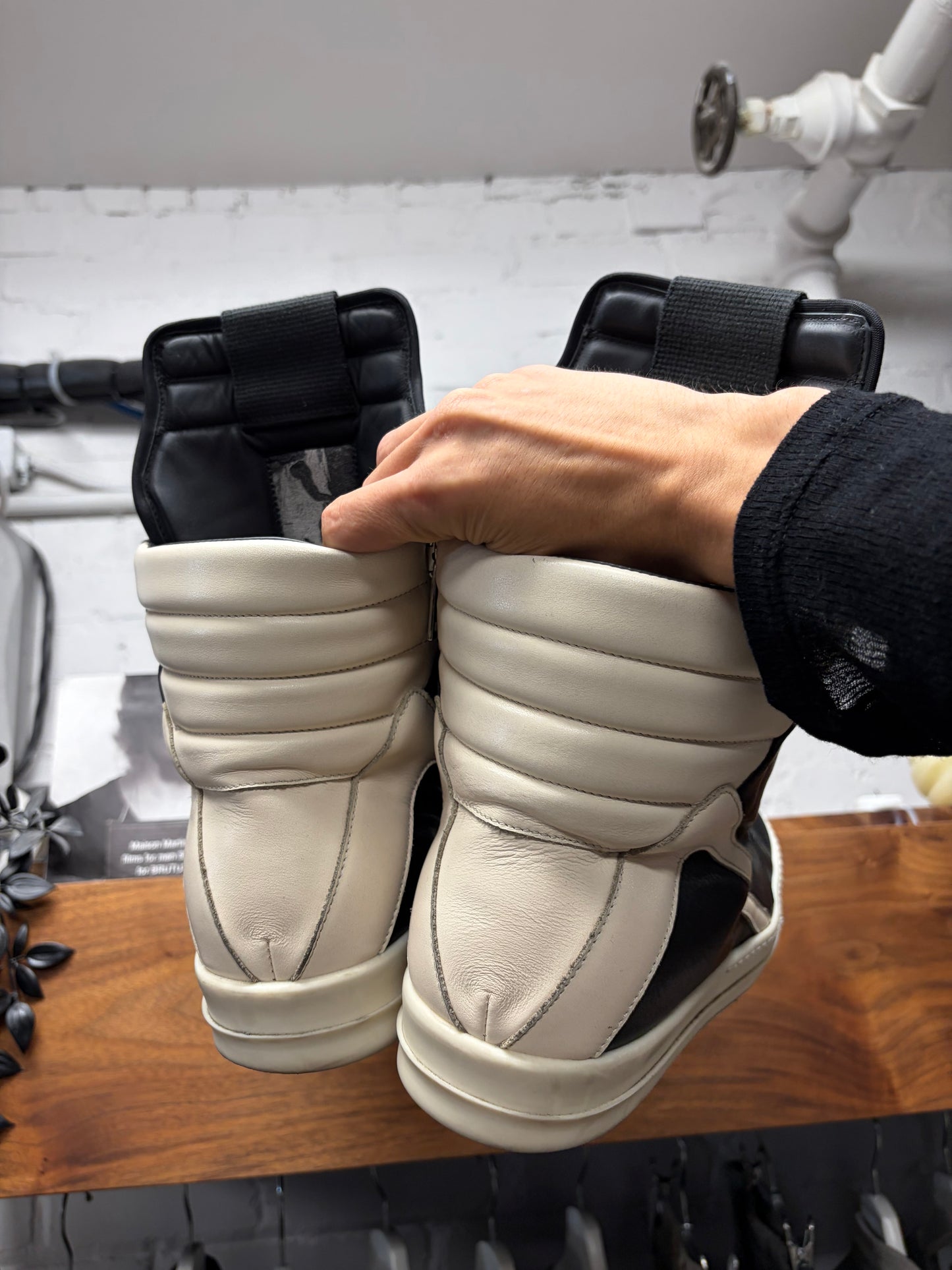 Rick Owens Black/Milk Leather ‘Geobasket’ High Top Sneakers