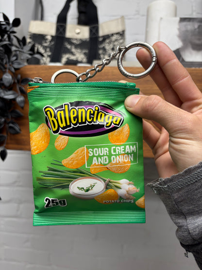 SS2025 Balenciaga ‘Sour Cream & Onion’ Leather Chip Bag Keychain Pouch
