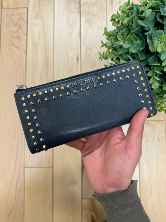 Miu Miu Studded Black Leather Long Wallet