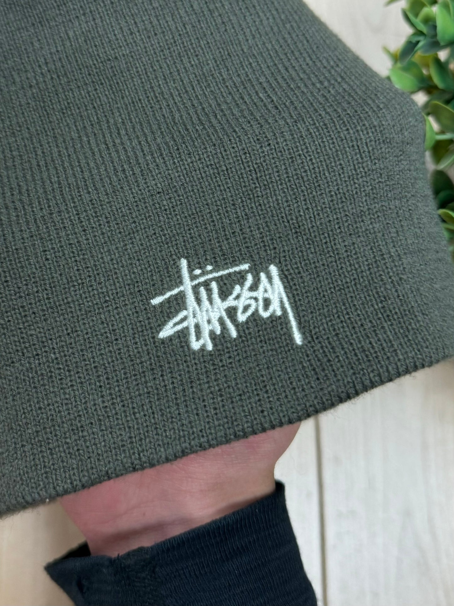 Stussy Olive/White Ribbed Beanie