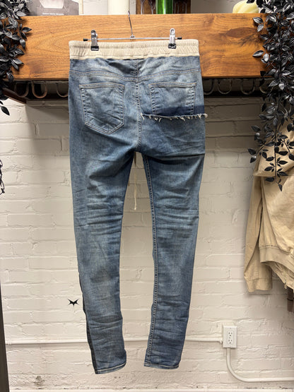 SS2019 Rick Owens ‘Babel’ Waxed Black/Hustler ‘Stick Cut’ Skinny Drawstring Pants
