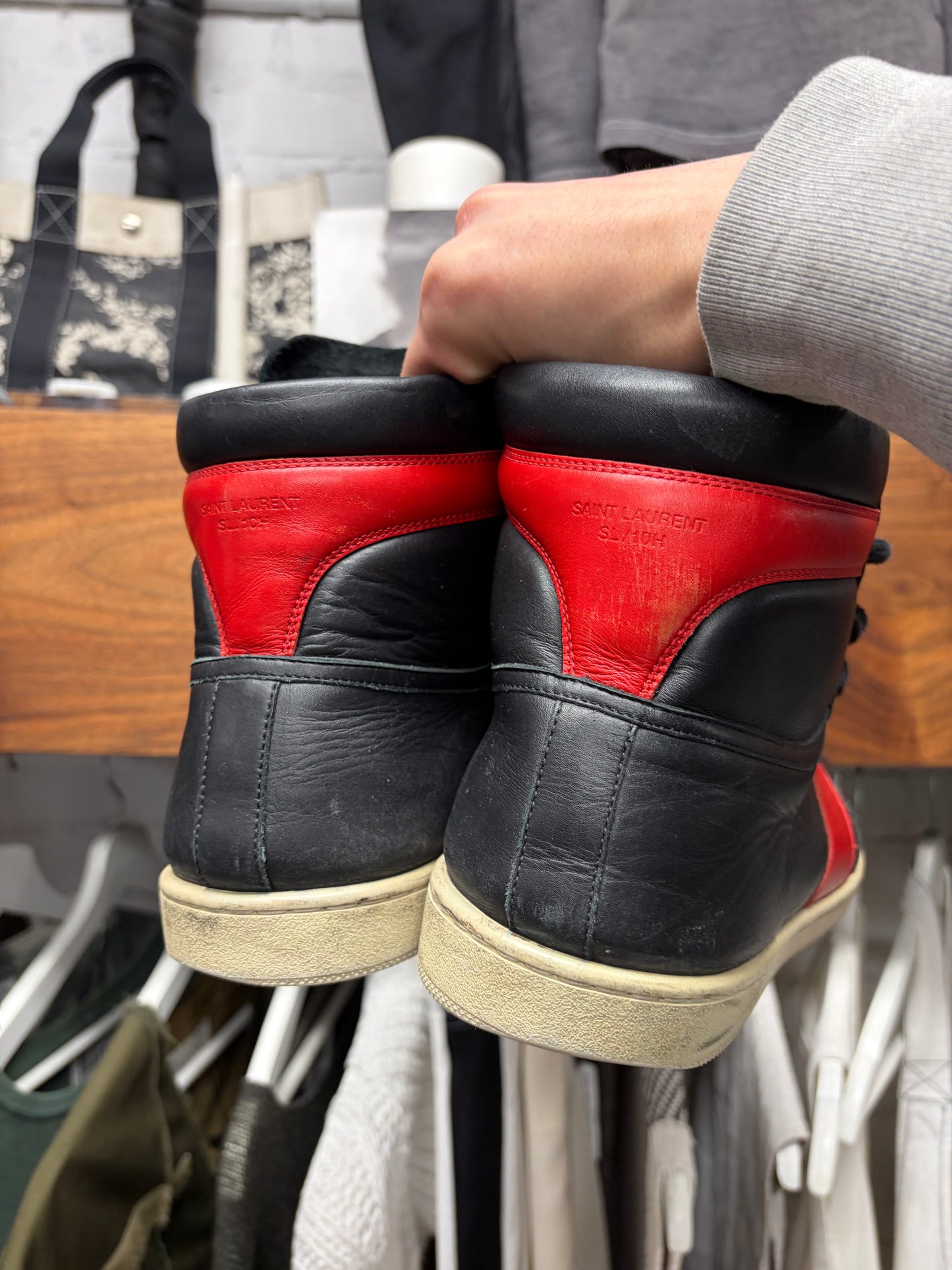 Saint Laurent ‘SL/10H’ Black/Red Leather Court High Top Sneakers