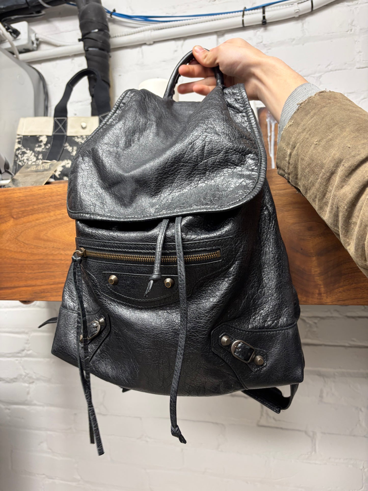 Balenciaga Black Grained Calfskin Leather ‘Classic Traveller’ City Backpack