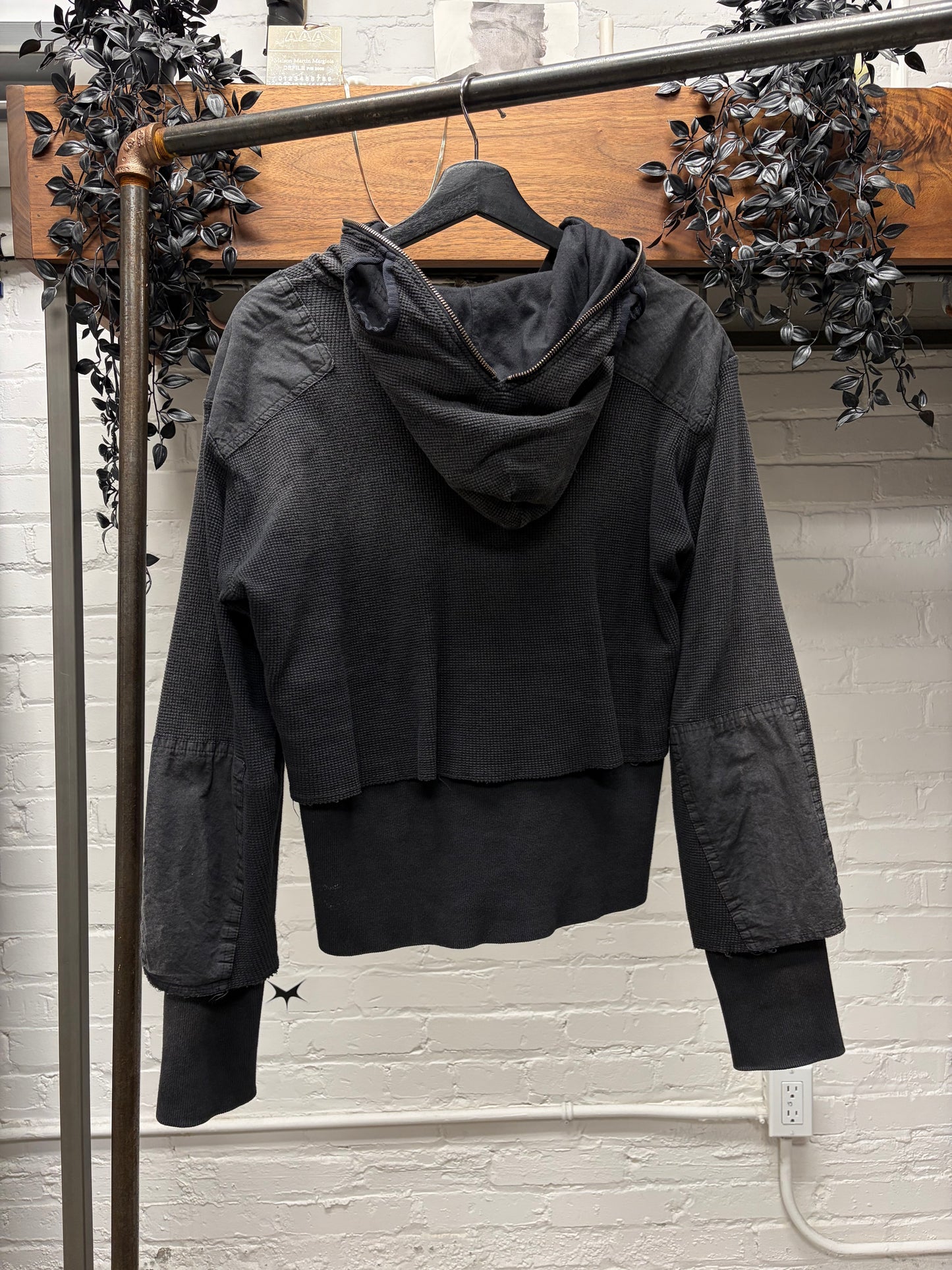 Project GR Waffle/Thermal Layered Black ‘Gimp’ Zip Up Hoodie