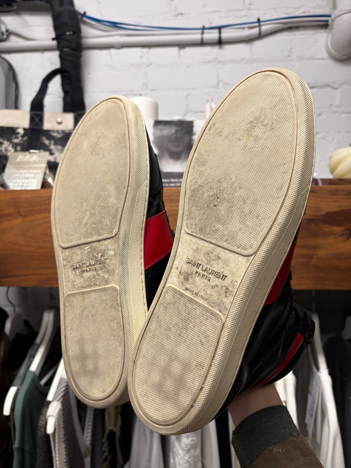 Saint Laurent ‘SL/10H’ Black/Red Leather Court High Top Sneakers