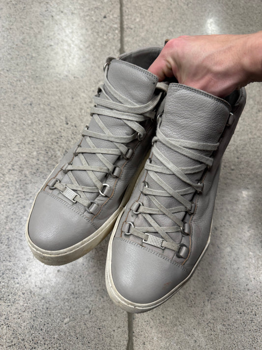 Balenciaga ‘Arena’ Grey/Cream Leather High Top Sneakers