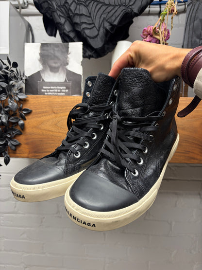 Balenciaga ‘Paris’ Black Leather High Top Sneakers