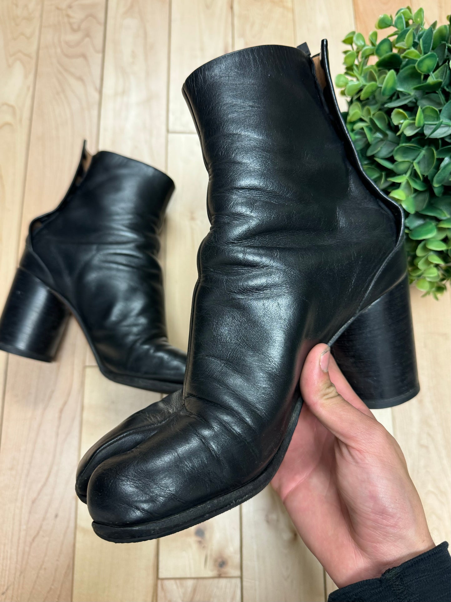 Maison Margiela ‘Tabi’ Black Leather Heeled Platform Boots