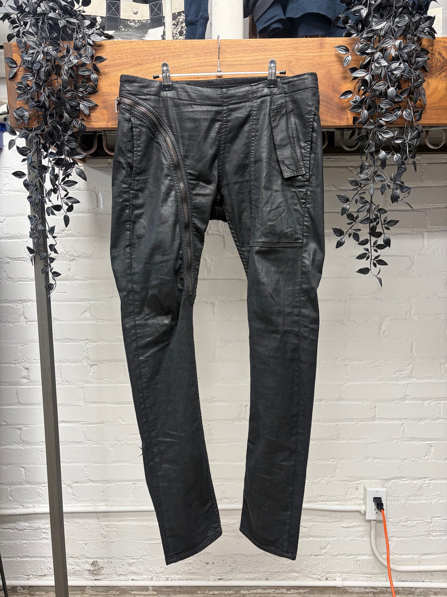 SS2015 Rick Owens Scrub Waxed ‘Aircut’ Black Skinny Jeans