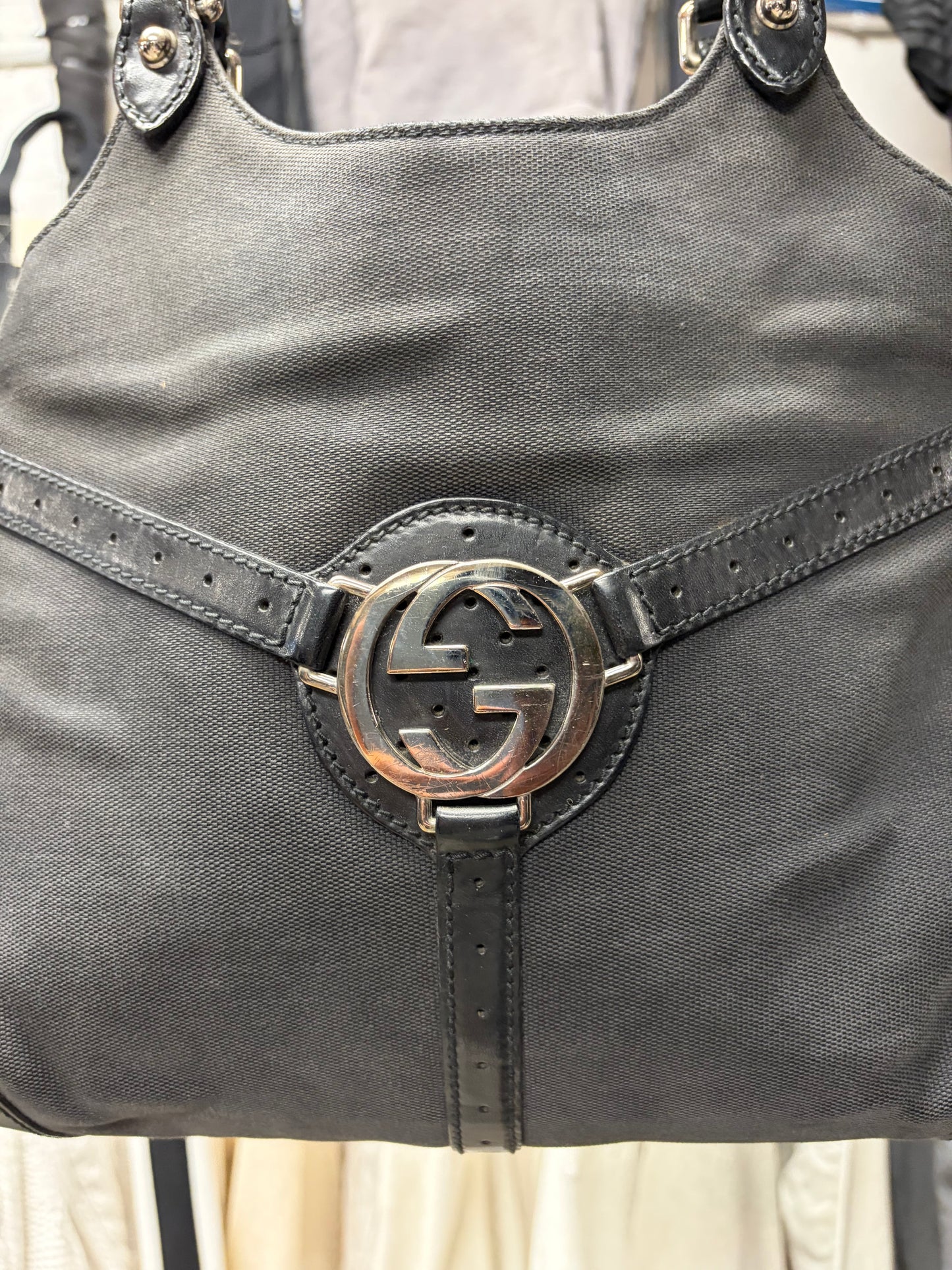 Vintage Gucci by Tom Ford ‘Reins’ Black GG Monogram Shoulder Bag