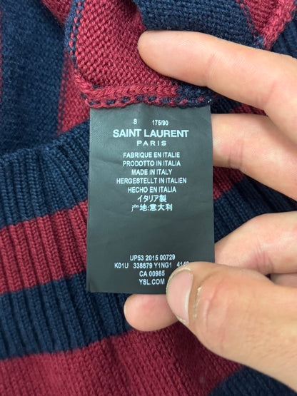 AW2015 Saint Laurent by Hedi Slimane Red/Navy Striped Knit Sweater