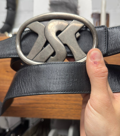 Vintage Yves Saint Laurent ‘YSL’ Logo Buckle Leather Belt