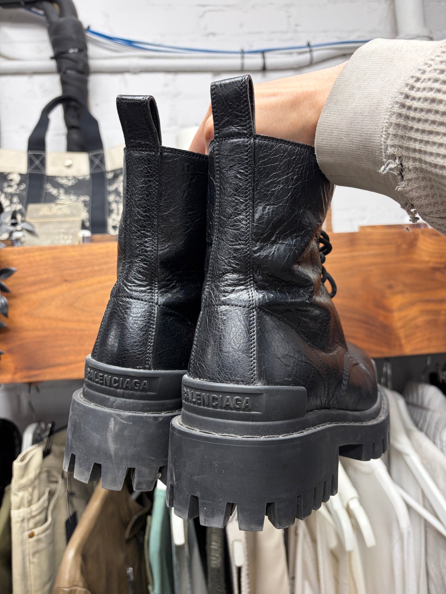 Balenciaga ‘Strike’ Black Patent Leather Combat Boots
