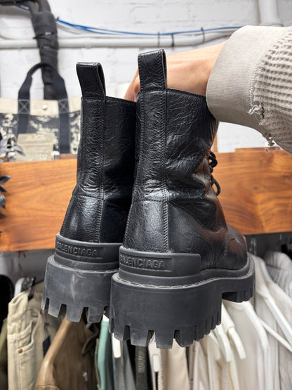 Balenciaga ‘Strike’ Black Patent Leather Combat Boots