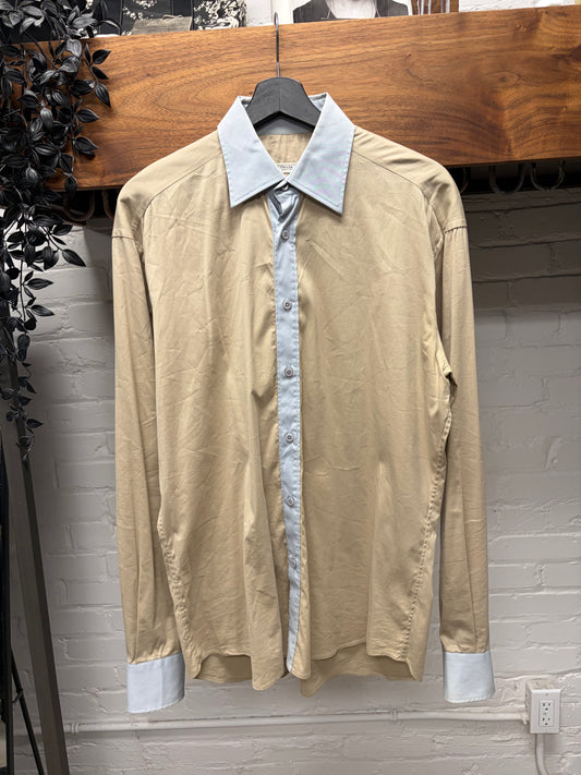 Prada Two Tone Tan/Ice Blue Button Up Shirt