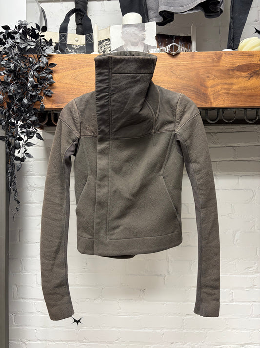 SS2013 Rick Owens ‘Island’ Dark Dust Blistered Lambskin/Wool High Neck Cropped Jacket