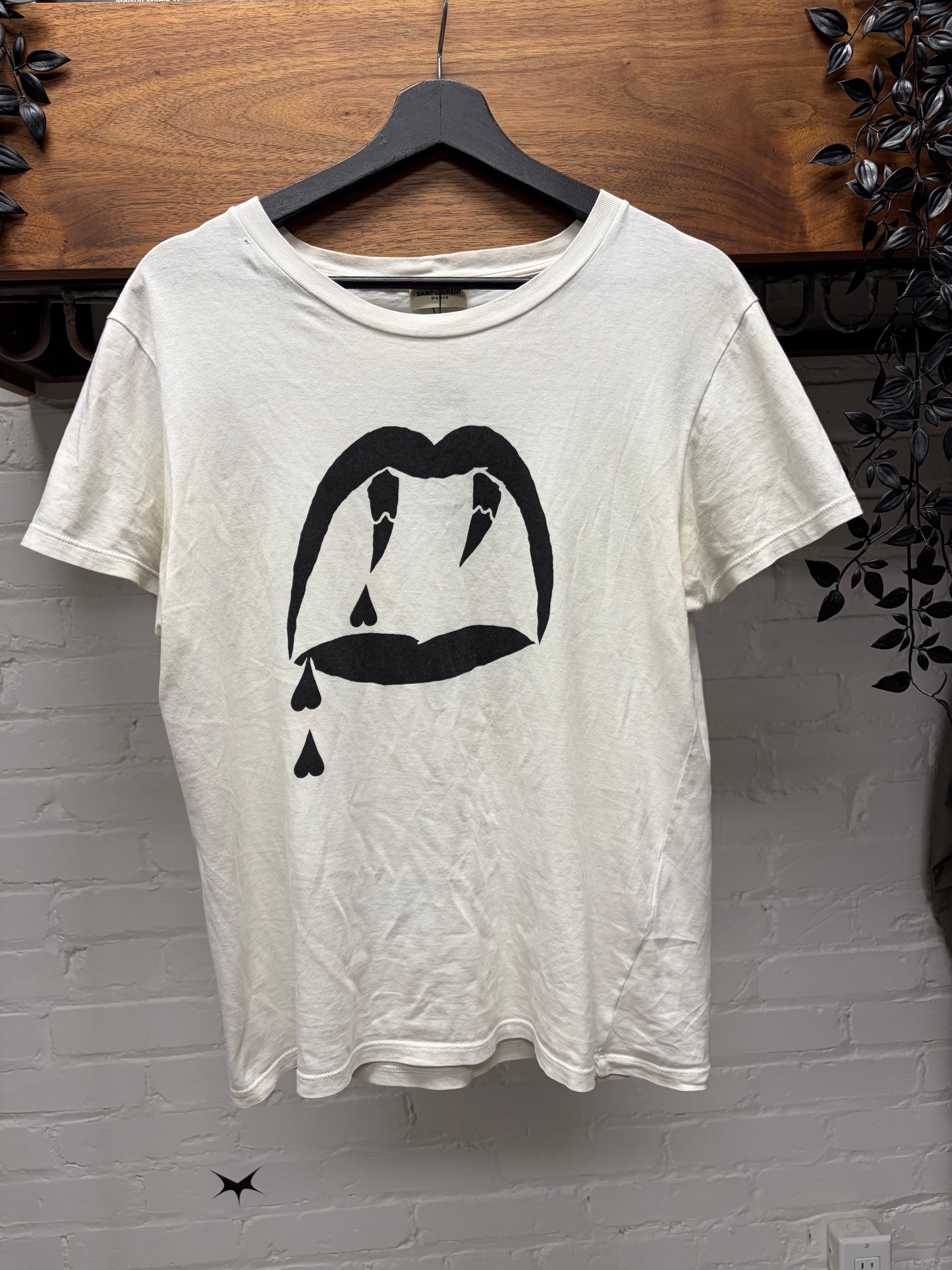 2015 Saint Laurent ‘Bloodluster’ White Fangs Graphic T-Shirt