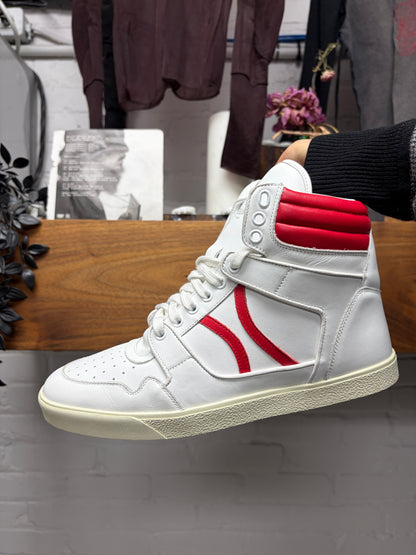 Celine 'Break' Cream/Red Mid Top
Leather Court Sneakers