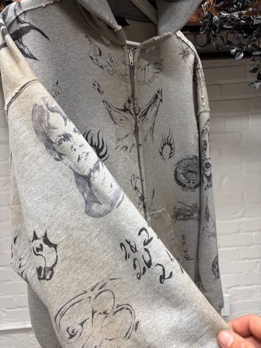 SS2024 Balenciaga ‘Tattoo’ Grey Zip Up Hoodie