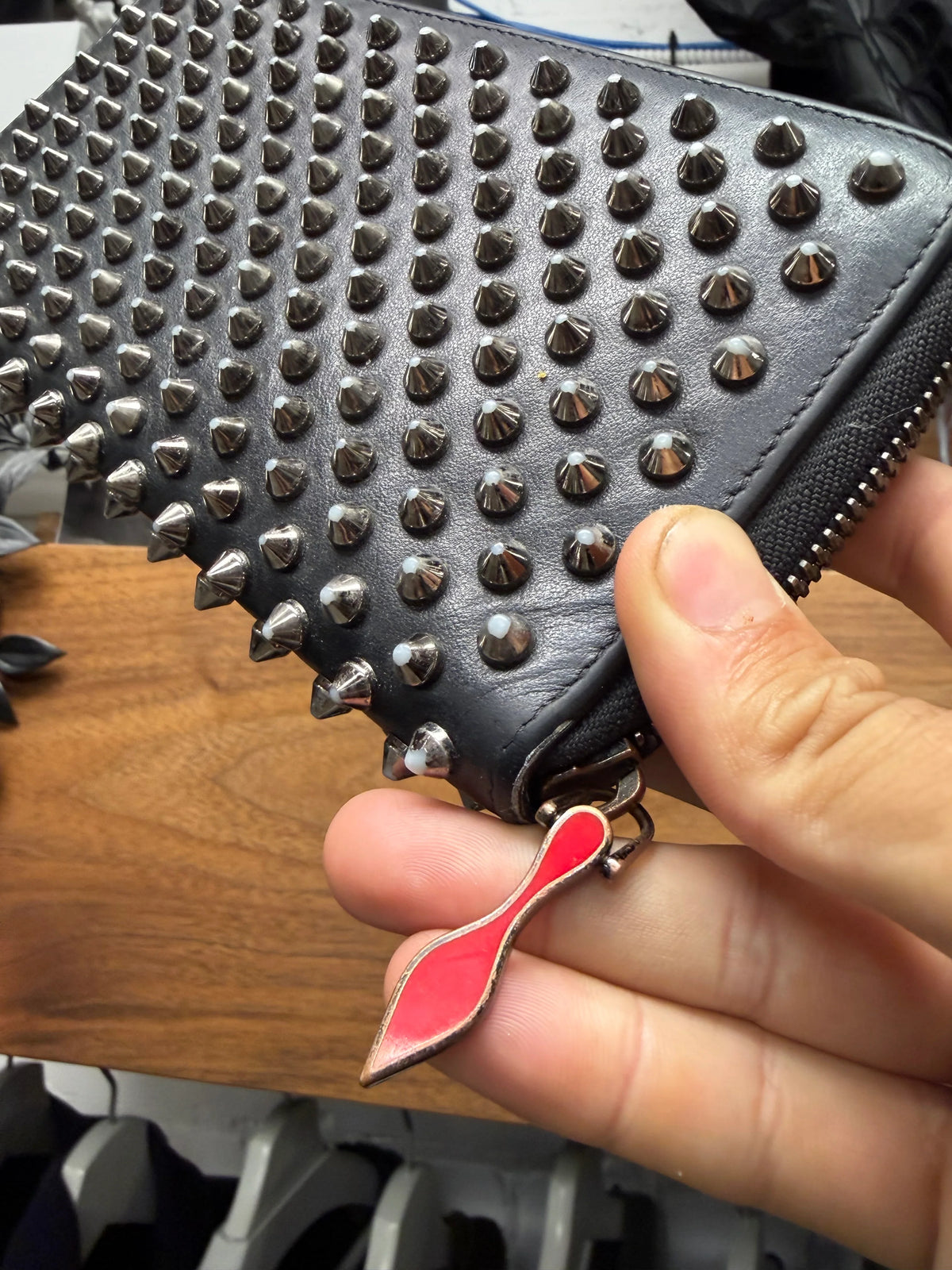 Christian Louboutin ‘Panettone’ Black Studded Zip-Up Leather Long Wallet
