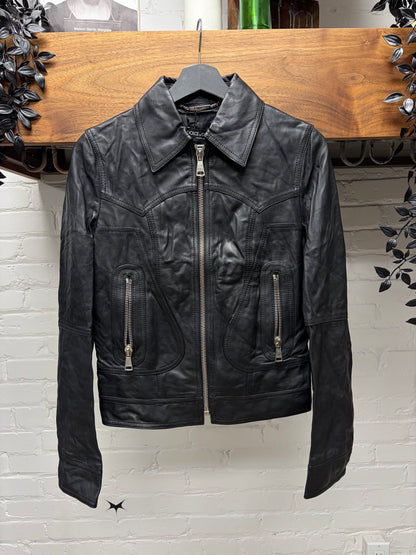 Dolce and Gabbana ‘Mainline’ Black Lambskin Leather Jacket with Silk Liner
