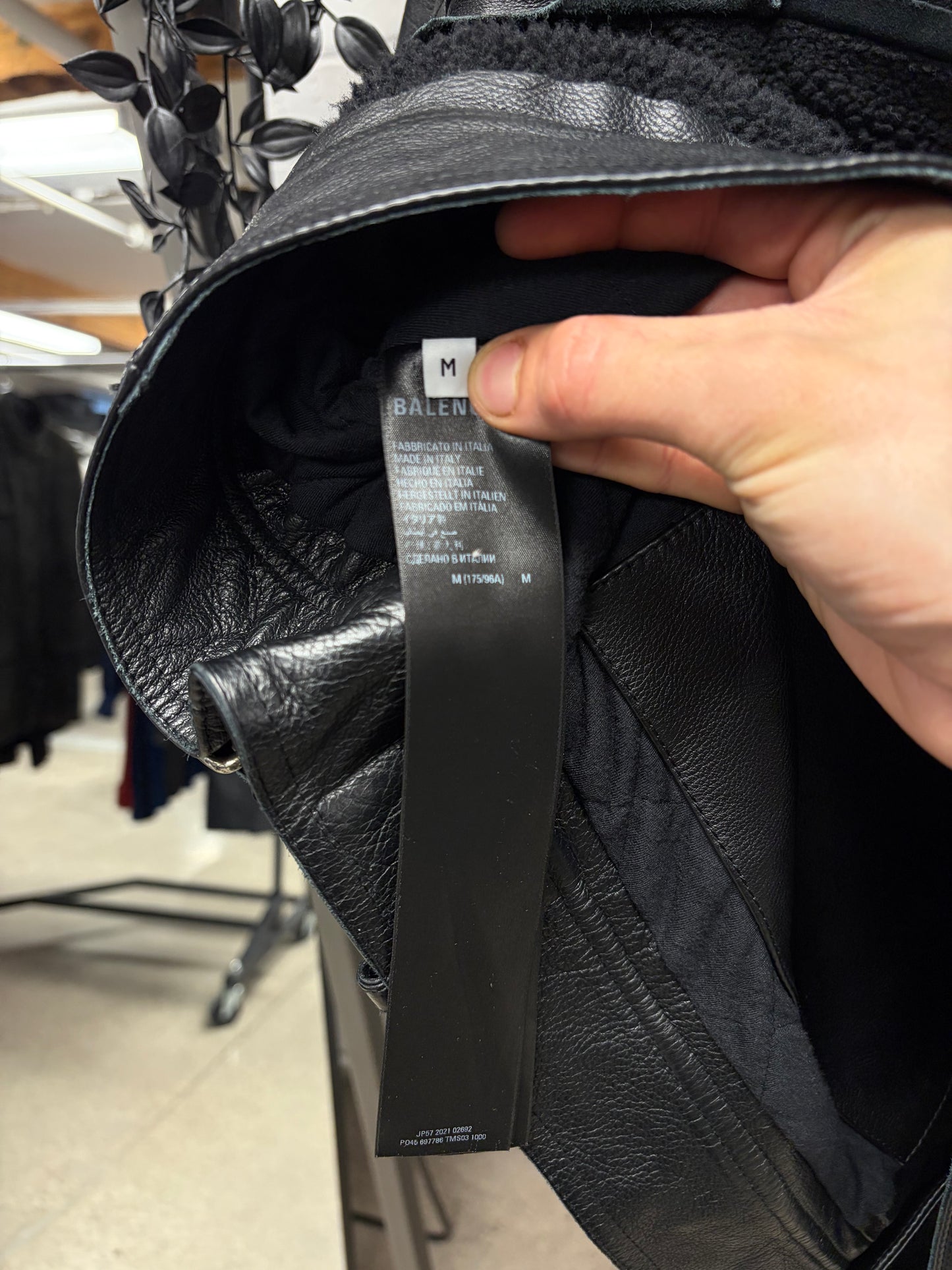 2021 Balenciaga ‘Collegiate’ Shearling/Raw Hem Lambskin Leather Hooded Jacket