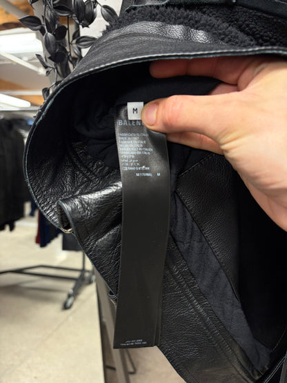 2021 Balenciaga ‘Collegiate’ Shearling/Raw Hem Lambskin Leather Hooded Jacket