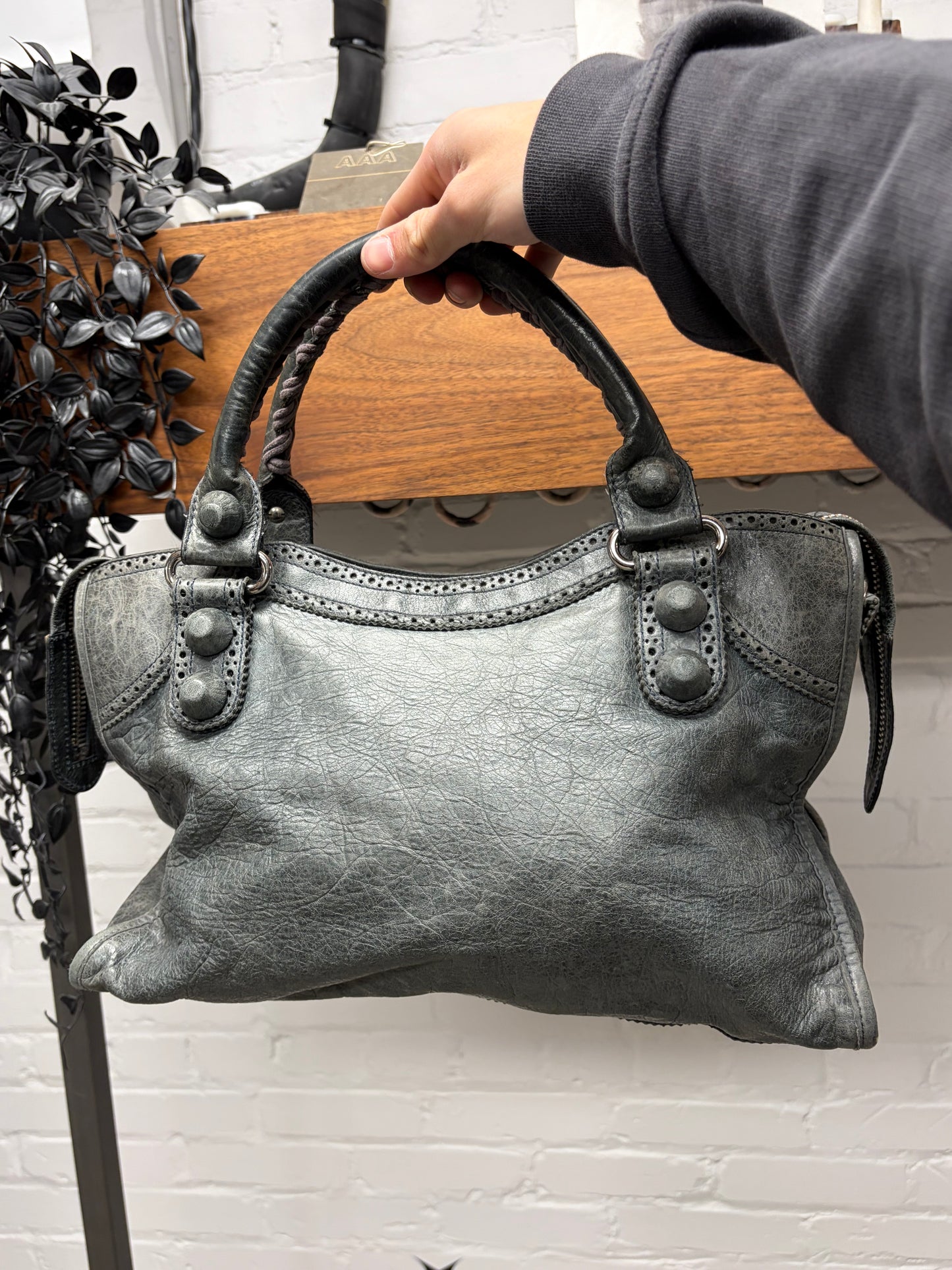 Balenciaga Anthracite/Silver Hardware Lambskin Leather ‘Giant’ City Bag