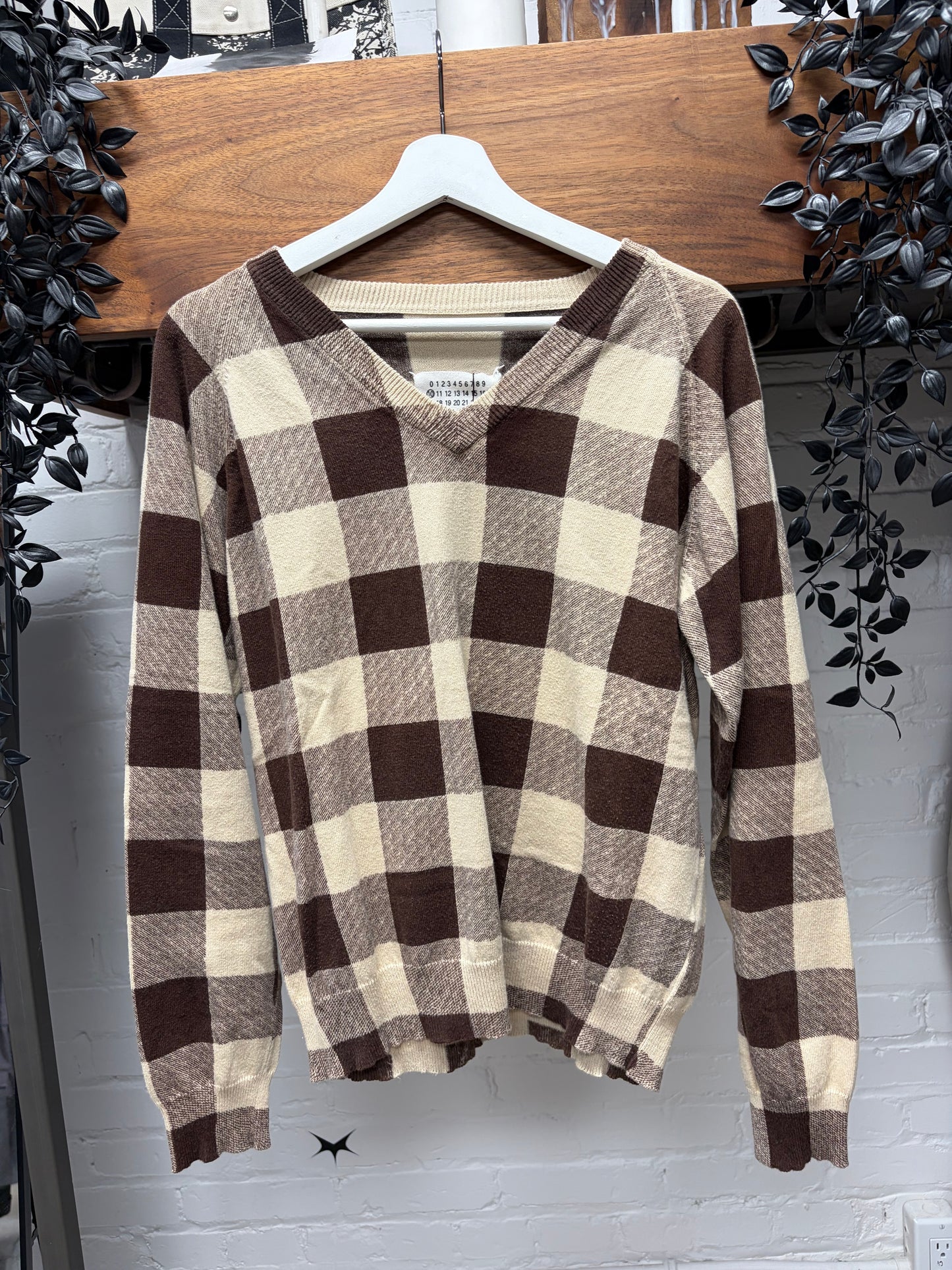 SS2004 Maison Martin Margiela Geometric Patterned Wool Knit V-Neck Sweater